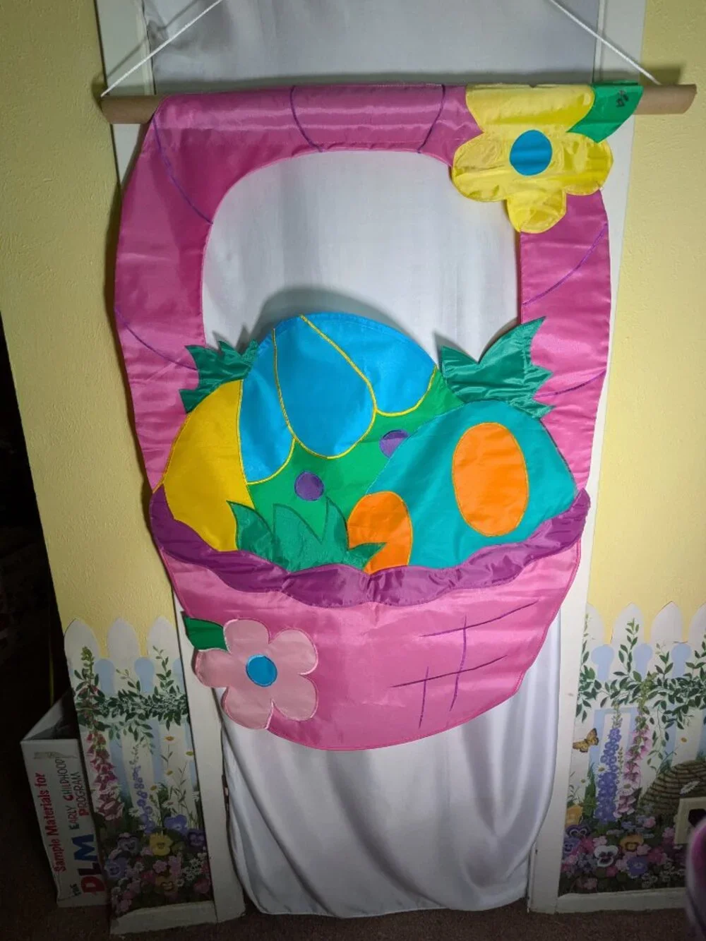 Vintage 1998 3D Easter Basket Eggs Windsock Garden Flag Banner 27x38 NCE Nylon